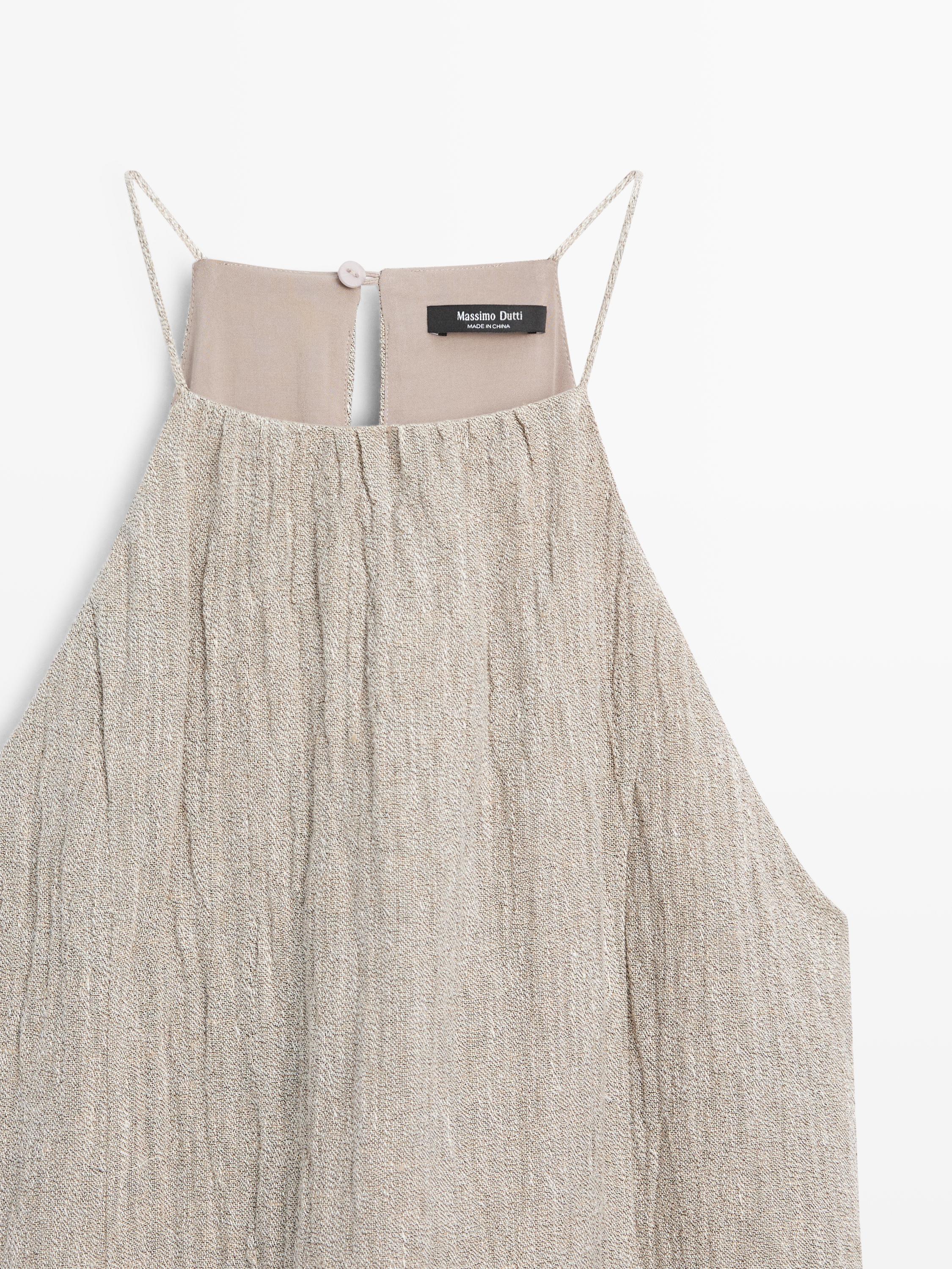 Flowing linen blend dress with gathered neckline